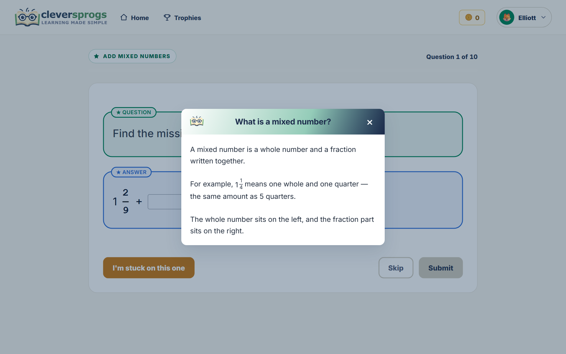 A plain-English explanation of a tricky word in a CleverSprogs question