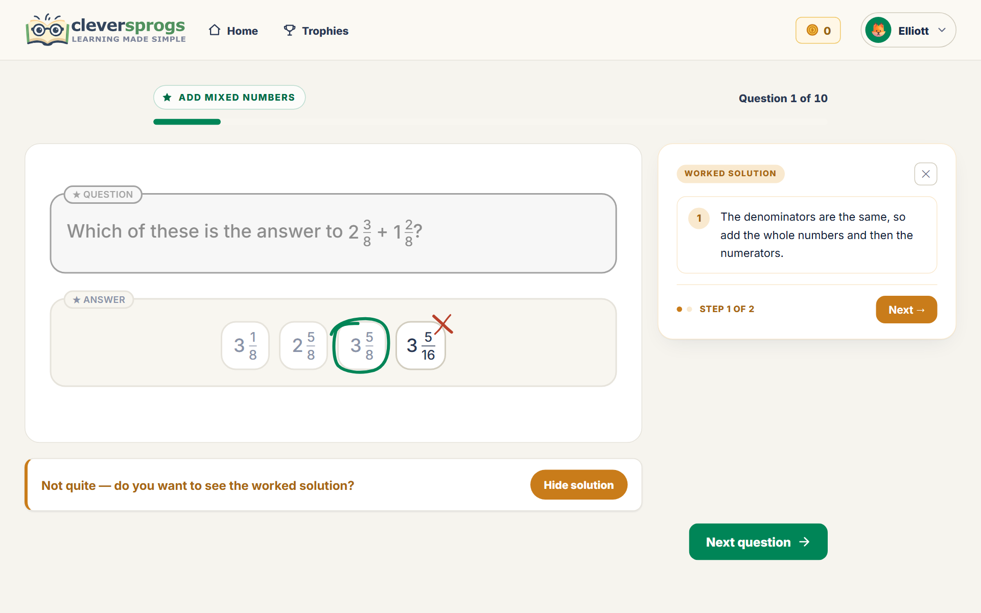 A step-by-step worked solution in CleverSprogs